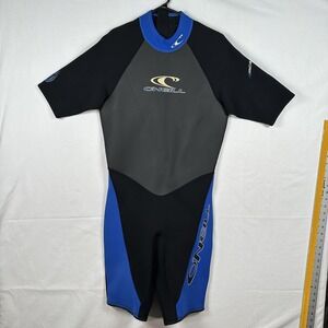 O'Neill Reactor Short Sleeve Shorty Wetsuit Black Blue Neoprene Surf Swim Medium